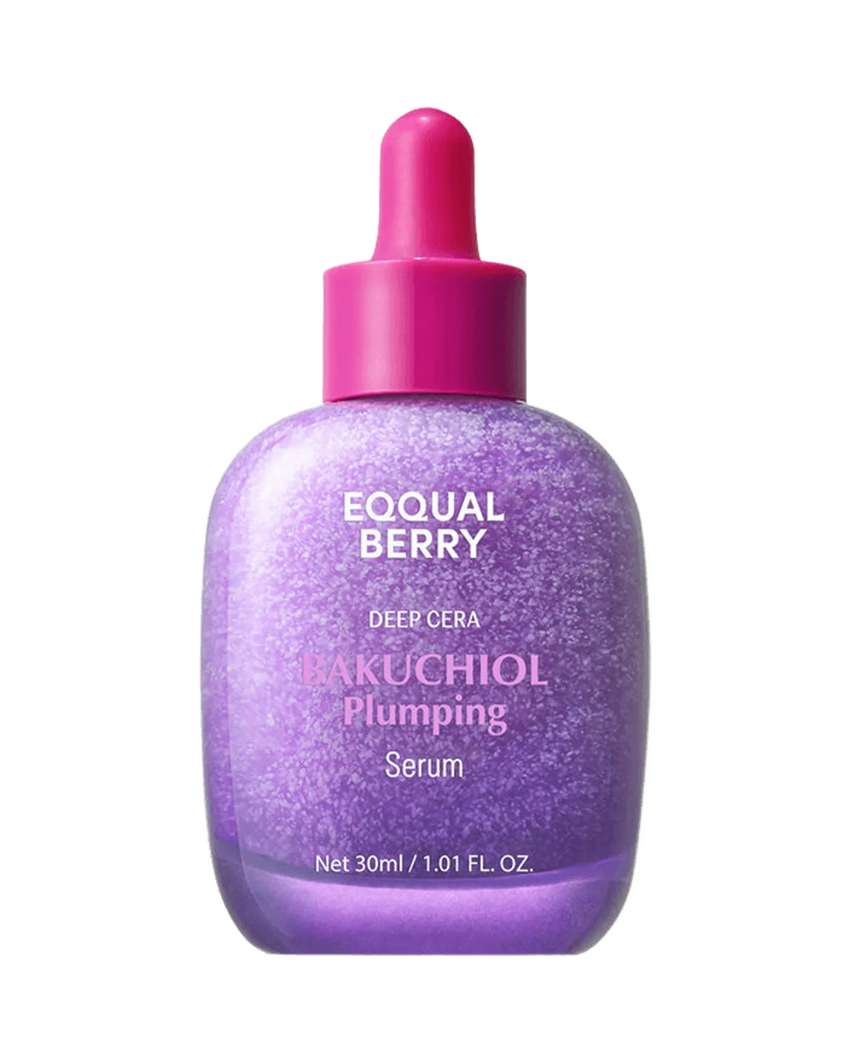EQQUALBERRY Deep Cera Bakuchiol Plumping Serum, 30 ml purple bottle with pink dropper